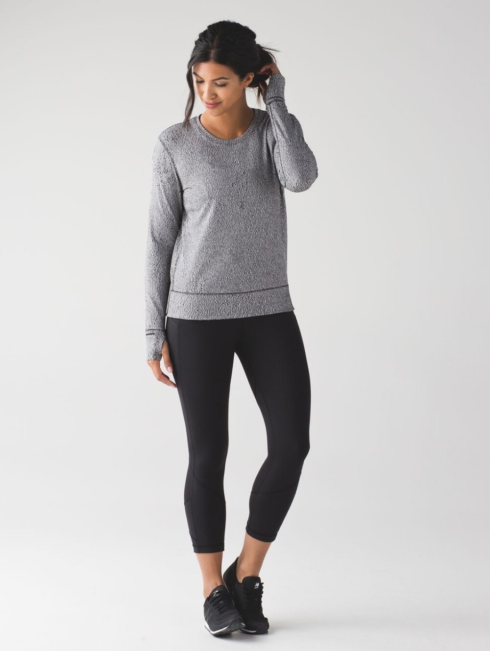 Lululemon Rush Hour Long Sleeve Running Top Luon Spray Jacquard White Black sz 4